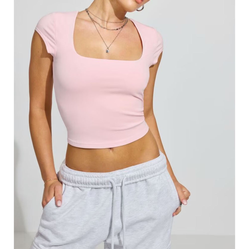 Garage Light Pink Square Neck Crop Top